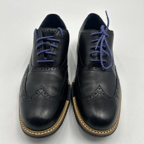 Cole Haan Great Jones Mens 9.5 Black Leather Wingtip Oxfords Purple Laces main image 6